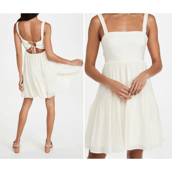 WAYF Tie Back Tiered Mini Dress in Cream Size Large, MSRP $138 - Picture 1 of 9
